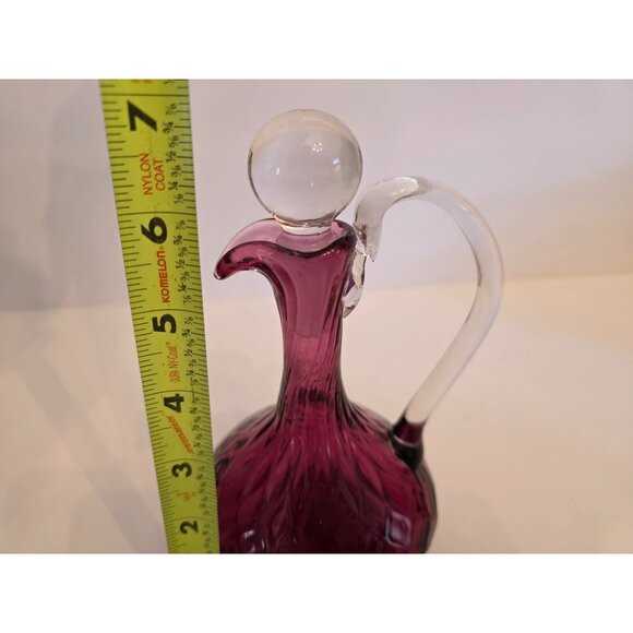Vintage Amethyst Purple Glass Decanter With Stopper & Clear Handle - Picture 8 of 10